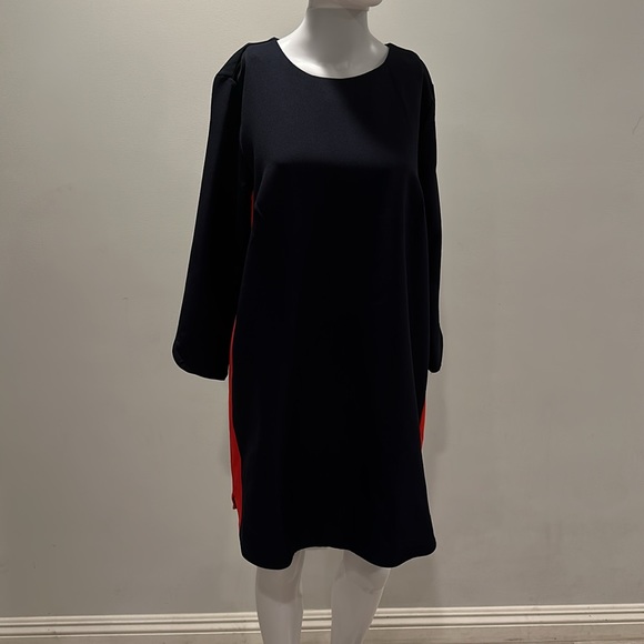 H&M 3/4 Sleeve Navy & Red Color Block Midi Dress - Picture 3 of 6